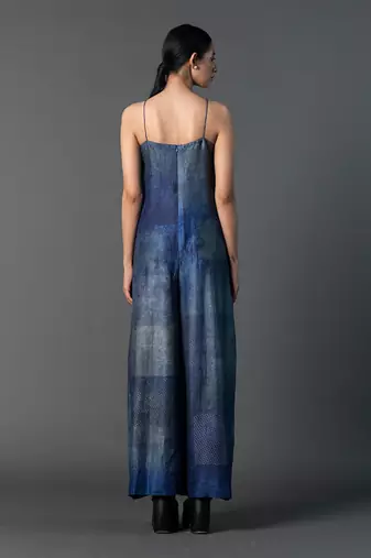 Royal blue dupion silk jumpsuit