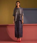 Royal blue dupion silk printed abstract skirt sets