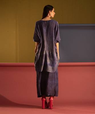 Royal blue dupion silk printed abstract skirt sets 2