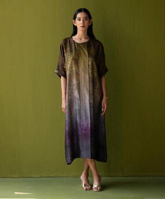 Brown & purple combo dupion silk dress 1