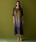 Brown & purple combo dupion silk dress