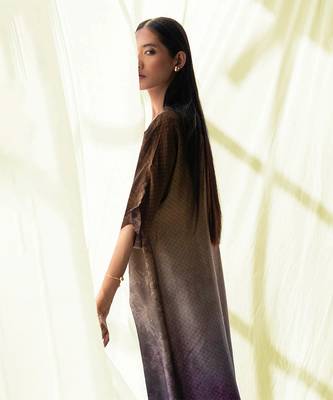 Brown & purple combo dupion silk dress 2
