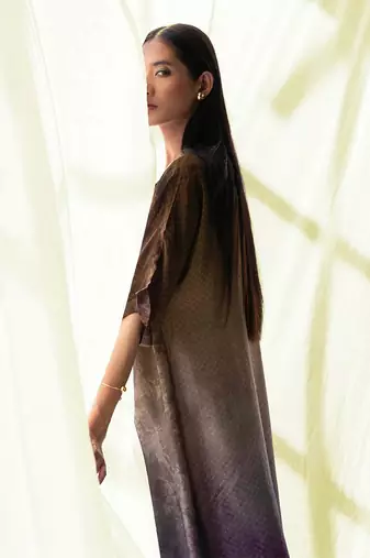 Brown & purple combo dupion silk dress