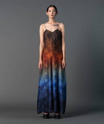 Brown, blue & orange multicolour dupion silk jumpsuit 1