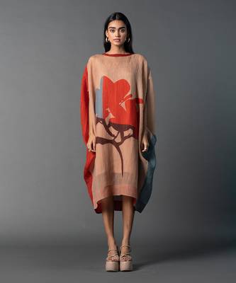 Beige & red combo japenese quash dress 1