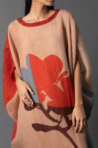 Beige & red combo japenese quash dress