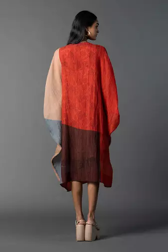 Beige & red combo japenese quash dress