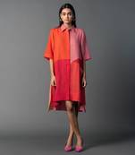 Pastel pink & orange shades dupion silk dress