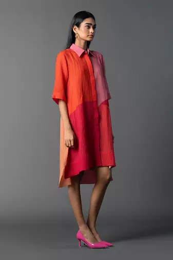 Pastel pink & orange shades dupion silk dress