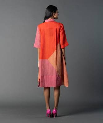 Pastel pink & orange shades dupion silk dress 4