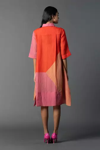Pastel pink & orange shades dupion silk dress