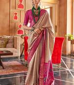Cream Patola Silk Contemporary Saree With Unstiched Blouse