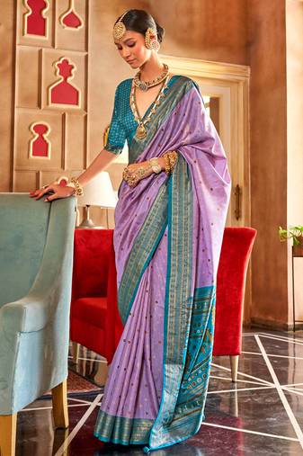 Lavendor Patola Silk Contemporary Saree With Unstiched Blouse