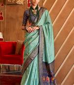 Turquoise Patola Silk Blend Contemporary Saree With Unstiched Blouse