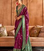 Plum Patola Silk Blend Contemporary Saree With Unstiched Blouse