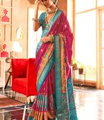 Hot Pink Patola Silk Blend Contemporary Saree With Unstiched Blouse