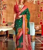 Green Patola Silk Contemporary Saree With Unstiched Blouse