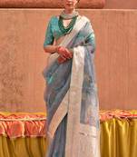 Organza Printed Blue Contemporary Saree