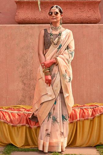 Organza Printed Cream Contemporary Saree