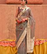 Organza Printed Grey Contemporary Saree