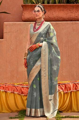 Organza Printed Sea Green Contemporary Saree