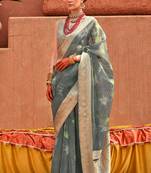 Organza Printed Sea Green Contemporary Saree