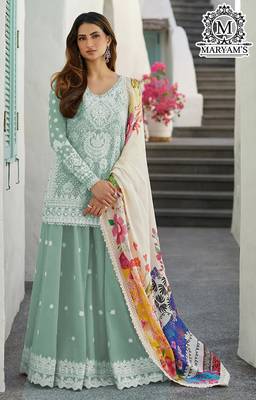 PISTA GREEN EMBROIDERD WORK RAYON COTTON PAKISTANI SALWAR SUIT 1