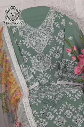 PISTA GREEN EMBROIDERD WORK RAYON COTTON PAKISTANI SALWAR SUIT