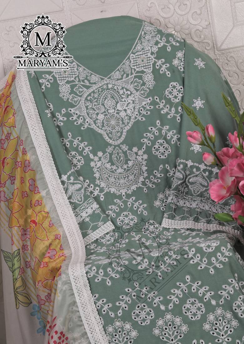 PISTA GREEN EMBROIDERD WORK RAYON COTTON PAKISTANI SALWAR SUIT
