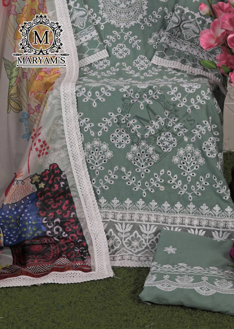 PISTA GREEN EMBROIDERD WORK RAYON COTTON PAKISTANI SALWAR SUIT