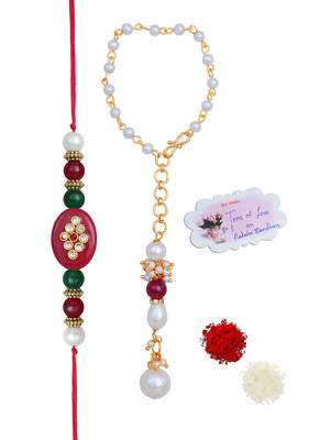 Handmade kundan red stone peral rakhi for brother,combo collection couple pair rakhi set for bhaiya(lumba) 1