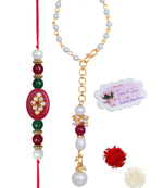 Handmade kundan red stone peral rakhi for brother,combo collection couple pair rakhi set for bhaiya(lumba)