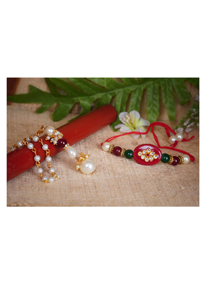 Handmade kundan red stone peral rakhi for brother,combo collection couple pair rakhi set for bhaiya(lumba) 2
