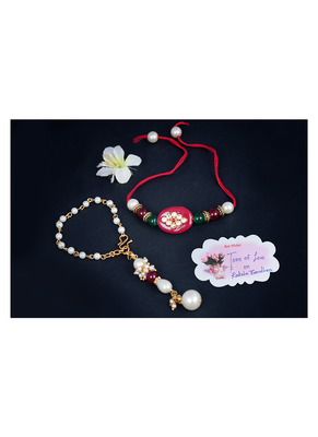 Handmade kundan red stone peral rakhi for brother,combo collection couple pair rakhi set for bhaiya(lumba) 3