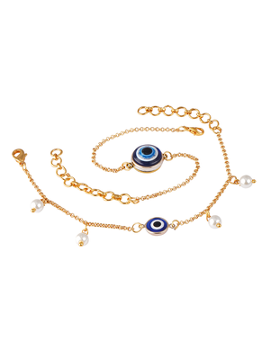 combo of fancy evil eye handcrafted bracelets rakhi for bhaiya-bhabhi, couple with japanese pearls (adjustable). 4