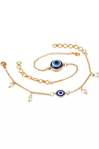 combo of fancy evil eye handcrafted bracelets rakhi for bhaiya-bhabhi, couple with japanese pearls (adjustable).