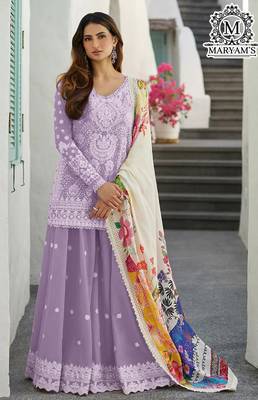 LAVEDAR EMBROIDERD WORK RAYON COTTON PAKISTANI SALWAR SUIT 1