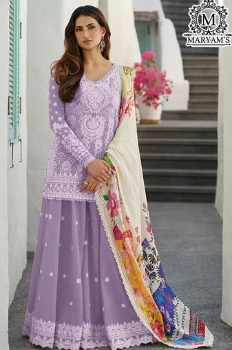 LAVEDAR EMBROIDERD WORK RAYON COTTON PAKISTANI SALWAR SUIT
