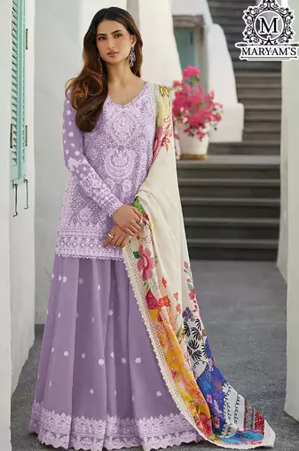 LAVEDAR EMBROIDERD WORK RAYON COTTON PAKISTANI SALWAR SUIT