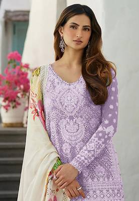 LAVEDAR EMBROIDERD WORK RAYON COTTON PAKISTANI SALWAR SUIT 2