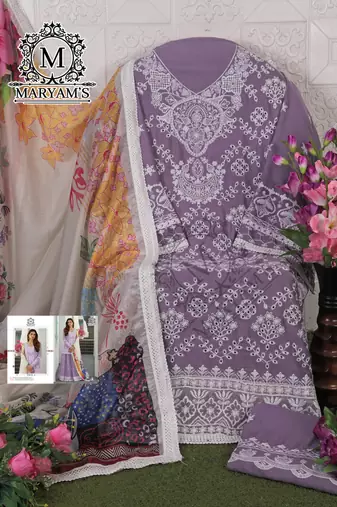 LAVEDAR EMBROIDERD WORK RAYON COTTON PAKISTANI SALWAR SUIT