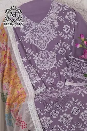 LAVEDAR EMBROIDERD WORK RAYON COTTON PAKISTANI SALWAR SUIT