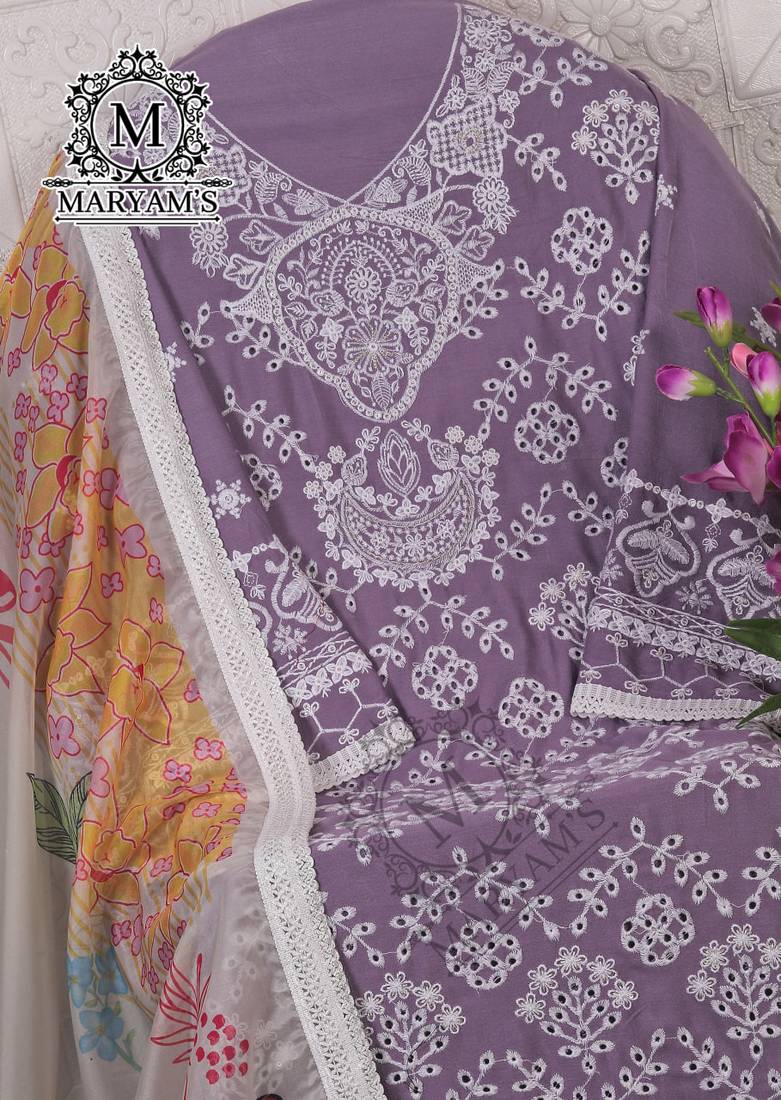 LAVEDAR EMBROIDERD WORK RAYON COTTON PAKISTANI SALWAR SUIT