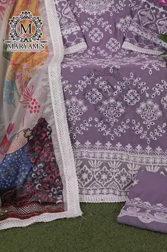 LAVEDAR EMBROIDERD WORK RAYON COTTON PAKISTANI SALWAR SUIT