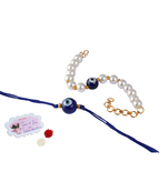 Combo of fancy evil eye handcrafted bracelets rakhi for bhaiya-bhabhi, couple with japanese pearls (adjustable).