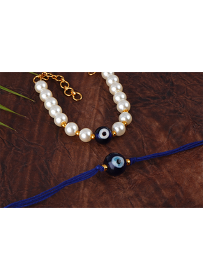Combo of fancy evil eye handcrafted bracelets rakhi for bhaiya-bhabhi, couple with japanese pearls (adjustable). 2