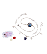 Fancy evil eye handcrafted bracelets rakhi for bhaiya-bhabhi, couple with japanese pearls (adjustable).