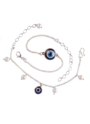 Fancy evil eye handcrafted bracelets rakhi for bhaiya-bhabhi, couple with japanese pearls (adjustable). 3
