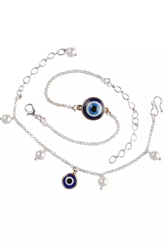 Fancy evil eye handcrafted bracelets rakhi for bhaiya-bhabhi, couple with japanese pearls (adjustable).