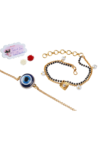 Combo of modern evil eye handcrafted bracelets for bhaiya-bhabhi, couple with japanese pearls